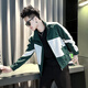 Jason's Jacket Men's Autumn and Winter Cotton Thickened 2025 New Trendy Versatile Tops Men's Color Blocked Autumn Clothes J209 Green (Regular Class) L (110-130Jin Jin equals 0.5 kg)