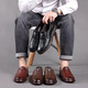 Red Dragonfly (RED DRAGONFLY) official website, Fang Ship Store Flag Official website, leather shoes, men's 2024 new men's shoes, autumn and winter breathable business casual shoes, soft cowhide cow 6198 new khaki rubber sole 38