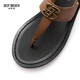 DEEP BREATH Deep Breath Women's Shoes Cowhide T-String Flat-Soled Vacation Style Fit Sandals Women's Shoes AX14117 Brown 37