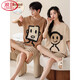 Langsha (Langsha) Pajamas de pijama de algodón puro con almohadilla de cofre mangas cortas para hombres y mujeres nuevos 2025 lindo estilo de dibujos animados gey-687 Fox and Rabbit XL Women's Modelo [120-140Jin [Jin equivale a 0.5 kg]] (con almohadilla de cofre)
