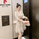 皮尔卡丹（pierre cardin）方领雪纺连衣裙女夏装2025新款炸街小个子减龄显瘦收腰网纱仙女裙 杏色裙子9435初 腰带 S