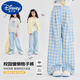 
Disney girls plaid trousers 2025 spring new style medium and large girls fashionable loose wide-leg pants spring children's sports pants 15266 blue 120