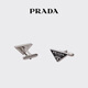 Prada/Prada [Geschenk] Männer Emaille Silber Logo Manschettenknall Schmuck schwarz