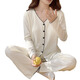 COLORFUL GEMS jacquard cotton pajamas for women Korean style small fragrance long-sleeved home clothes Guangzhou 13-row KYX-X9921# apricot color (with chest pad) 170 M