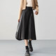 Aubaixi Leather Skirt Women's 2025 Spring Autumn Winter New High Waist Mid-Length Retro Umbrella Skirt A-Line Skirt Khaki M
