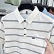 Old Man's Head (Laorentou) Camiseta de manga corta a rayas cómodas para hombres y jóvenes de verano de hombres y jóvenes de verano, un collar de polvo, casual de ropa para hombres, ba9909 Hermes Orange L