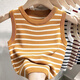 Catman (MiiOW) striped knitted vest suspender for women in summer 2025 new style inside and outside wearing short sports sleeveless top ins trendy white L