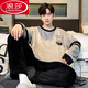 LangSha Coral Velvet Pajamas Men's Fall and Winter New Long Sleeve Thickened Casual Large Size Teen Home Suit Flannel Set 3882 Letter Feather 3XL