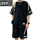 JEEP SPIRIT casual sports casual suit men's summer short-sleeved T-shirt men's black half-sleeved men's T-shirt teenagers a handsome set FKS653 black suit XL (about 130-150Jin Jin equals 0.5 kg can be worn)