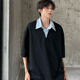 
Digada fake two-piece short-sleeved T-shirt men's Korean summer trendy brand niche design lapel striped loose casual top JHP-1301 gray XL