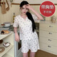 Yalu chest pad short-sleeved pajamas summer cardigan jacquard cotton home clothing princess style print double short set DW683 blue flower (with chest pad) XL (120-140Jin[Jin equals 0.5 kg])