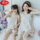 LangSha (LangSha) girls pajamas, parent-child mother-daughter suspender vest shorts suit summer thin cotton gauze big boy girl princess [pure cotton gauze] LD11304# blue cherry M [suggested height 150-160cm]