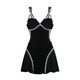 Rongxitu Sous-sol en maille en maille haut de gamme avec coussin de poitrine de poitrine confortable Robe Robe Set 3879 Black (robe unique + ceinture) M