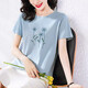 TAGD loose short-sleeved T-shirt for women 2025 summer new pure cotton slim round neck T-shirt fashionable printed casual top 6193 leather powder M (recommended 80-105Jin [Jin equals 0.5 kg])