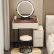 Tangshan (TANGSHAN) Tangshan cream style dressing table bedroom modern simple small apartment makeup table bedside storage chest cabinet desk mirror gray-walnut desktop (black round mirror) 655mm (60 table + side cabinet) + grid stool