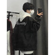 Qumile American hiphop bomber jacket for men and women in autumn and winter loose and trendy baseball uniforms high street handsome clothes jacket black XL recommended 120-140Jin Jin is equal to 0.5 kg