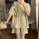 Fhhuabd-Pyjamas mit Brustpolster für Frauen 2024 Neue Sommer-Baumwoll-Kurzärmel-Shorts im Internet-Promi können Home Clothing-Anzug qgl-6627 m-Brustloser Pad [75-95jin [Jin gleich 0,5 kg]]]