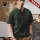 Playboy American 320G schweres T-Shirt für Männer kurzärmeliges Polo-Hemd für Männer 2025 neuer loser harter Kerl Henry-Shirt T-Shirt für Männer Military Green 3xl-geeignet für 180-200jin [Jin gleich 0,5 kg]