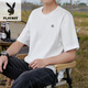 Playboy (PLAYBOY) pure cotton short-sleeved T-shirt for men ins summer versatile white T-shirt Hong Kong style couple loose half-sleeved tops trendy khaki pure cotton short-sleeved-1365 XL