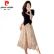
Pierre cardin new Chinese style V-neck splicing suit contrasting lace top slim T-shirt women's belly-covering irregular skirt suit 838 S recommended 85-95Jin [Jin equals 0.5 kg]