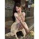 
Hao'e French tea break white dress for women with irregular ruffles 2025 spring and summer seaside pure slim princess dress white short style [including inner zipper] M