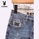 Playboy (Playboy) Denim d'été Mid-pantalon imprimé marque à la mode rétro nostalgique lavage coréen version lâche pantalon de cinq points stretch short masses bleu haute qualité # 9902 36 165-180jin [Jin est égal à 0,5 kg]