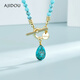 AJIDOU Ajidou necklace birthday gift for women imitation turquoise beaded pendant necklace for girlfriend and wife sky blue + gold