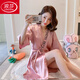 浪莎（LangSha）韩版睡衣女含仿真丝睡袍浴袍夏冰.丝性感薄开衫睡裙中长款家居服 睡袍9896#豆沙色 M [建议80--98斤]