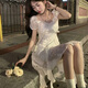 
Hao'e French tea break white dress for women with irregular ruffles 2025 spring and summer seaside pure slim princess dress white short style [including inner zipper] M