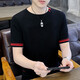 七匹狼抖音针织冰丝短袖男夏季2023新款潮牌修身高端圆领T恤现货 1518黑色 M