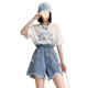 
Xianxizhi summer new style slim ripped denim shorts with wide legs loose large size women's clothing [3888: dark blue a-line shorts] 4XL [Suggested 161Jin[Jin equals 0.5 kg]-180Jin[Jin equals 0.5 kg]]