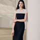 Robe patchwork brodée Roeyshouse haut de gamme pour les femmes 2025 Summer New Style Slim Black Midi Jupe 12142 Black M