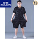 ROMON ice silk sports suit men's summer large size thin style men's quick-drying five-point pants fat plus fat plus loose short sleeves PZ829 black high-quality ice silk suit XL recommended 130-140Jin [Jin equals 0.5 kg]
