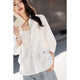 Demana pure cotton 100 white shirt, summer simple lapel, contrasting color buckle, five-quarter sleeve shirt, women's top