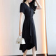 
XAE luxury high-end brand short-sleeved dress for women 2025 summer new V-neck temperament solid color versatile slim skirt beige L [Suggested 105-115Jin [Jin equals 0.5 kg]]
