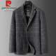 Pierre Cardin двустороннее шерстяное пальто мужское короткое толстое осенне-зимнее шерстяное пальто плюс размер свободный шерстяной клетчатый костюм серого цвета 2XL