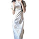 Hualin Mode modifizierte Cheongsam Sommer mädchenhaftes Temperament Weiße Kleider chinesischer Stil täglich 844 Champagner Farbe 2xl