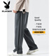 Playboy (PLAYBOY) American heavy casual hoodies for boys loose straight 2025 spring and autumn thin sports wide-leg pants summer long trousers 848 black S 80Jin[Jin equals 0.5 kg]-99Jin[Jin equals 0.5 kg]