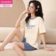 Pajamas de manga corta de mujeres modales para el algodón delgado de verano de algodón delgada de algodón grande de verano se puede usar afuera para la caricatura informal de primavera y otoño GXT6636 L (recomendado 95-115 Jin [Jin iguala 0.5 kg])