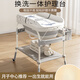 婴儿护理台新生儿换尿布台抚触洗澡换衣多功能婴儿床可折叠带收纳 [豪华舒适款]灰色 尿布台+侧挂+显温浴盆+万向轮+支