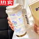 拓进德国进口品质简约蝴蝶保温杯不锈钢便携双饮咖啡杯2025新款女吸管 BW1048蔚蓝蝴蝶+配挂绳