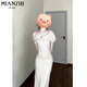 
Cotton French off-shoulder waist-retracting pleated short-sleeved dress for women in summer 2025 new high-end temperament slim long skirt 753 gray apricot color [high quality 27.5] M 95-110Jin [Jin equals 0.5 kg]