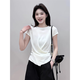 White ice silk knitted short-sleeved T-shirt for women 2025 new summer hot style irregular waist-hugging vest top White high-quality version One size 80-140Jin [Jin equals 0.5 kg] can be worn