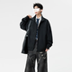 Homlean solid color jacket men's autumn versatile loose top stand collar fashion jacket casual versatile HK16 black L