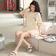 LangSha light luxury high-end pajamas for women in summer pure cotton thin short sleeves New cute summer home clothing two-piece set DGG-N1478 tight pure cotton M [recommended 80-100Jin [Jin equals 0.5 kg] wear]