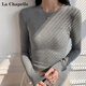 La Chapelle American style right-shoulder bottoming shirt long-sleeved T-shirt for women 2026 spring and autumn new style inner slim-fitting top white M