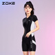 ZOKE (ZOKE) new product new one-piece swimsuit girls short-sleeved five-quarter pants zoke racing sports conservative sun protection swimsuit for women black_white XL