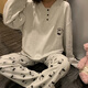山头林村纯棉简约风睡衣女士春秋冬季长袖可爱卡通休闲宽松家居服两件套装 Y967 小修狗 M