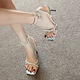 Jin[Jin equals 0.5 kg] Mu Silver Rhinestone High-Stere Heel Sandals Women's Summer Temperament Fairy Pure and Sexy Style Ever-Matching Skirts Adult Gift Open-toe One-Strip High Heels [Silver 8cm] 36 Normal size High feet wide shot one size
