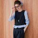 Cierro blanco que desplazan los pantalones de color de contraste Conjunto de pantalones superiores 25 otoño nuevo camisa de encaje de moda 2 piezas Set oculto azul l